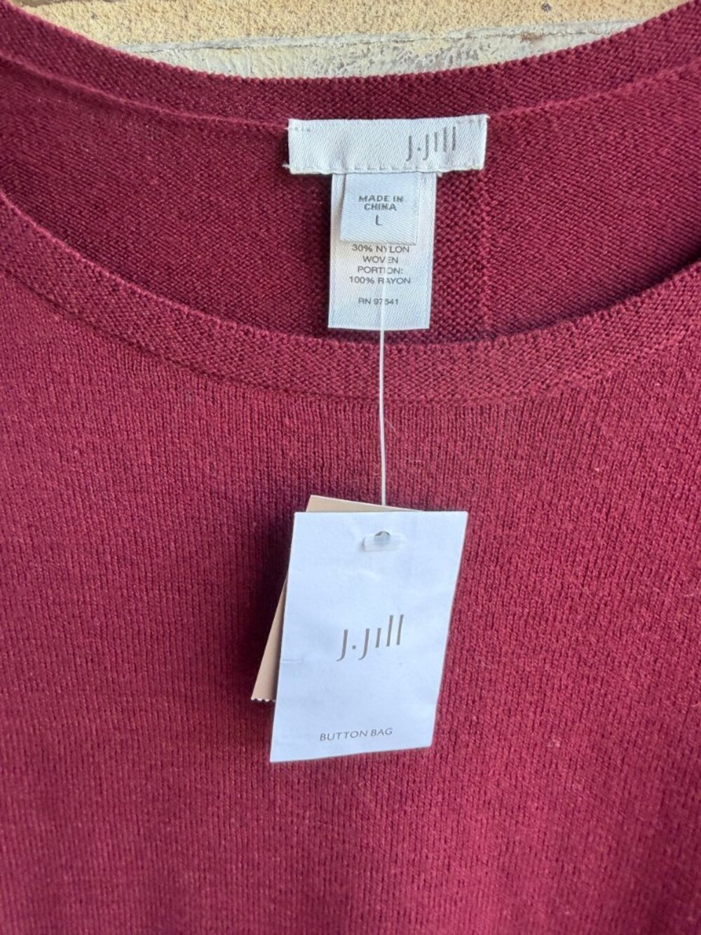 J. Jill NWT Cotton Blend Long Sleeve Round Neck Burgundy Pullover Sweater Size L - Picture 3 of 8